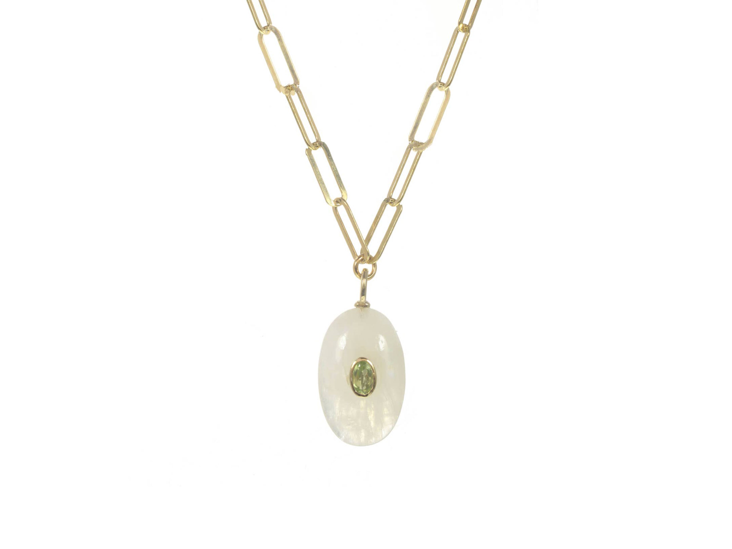 White Agate and Peridot Charm Necklace