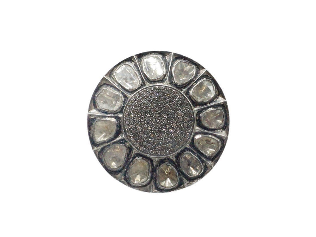 SS Rose Cut Diamond Circular Ring with Pave Center