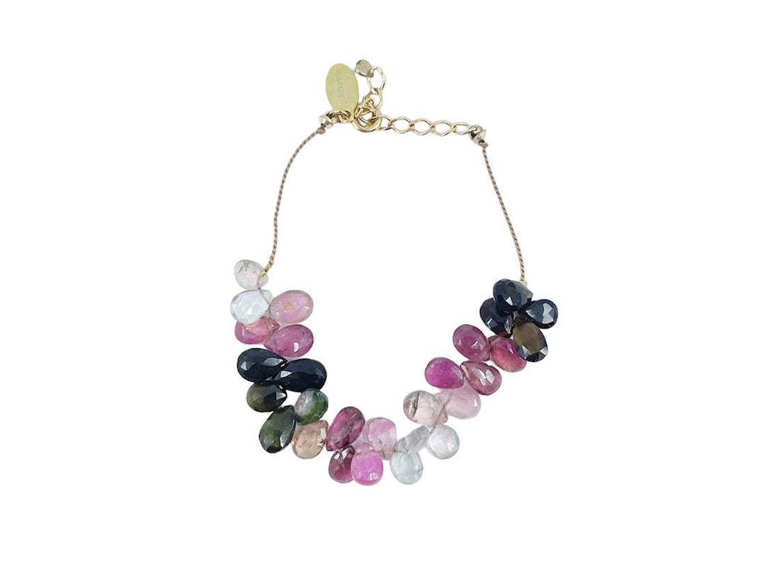 Tourmaline Tiny Petal Bracelet on Light Beige Cord