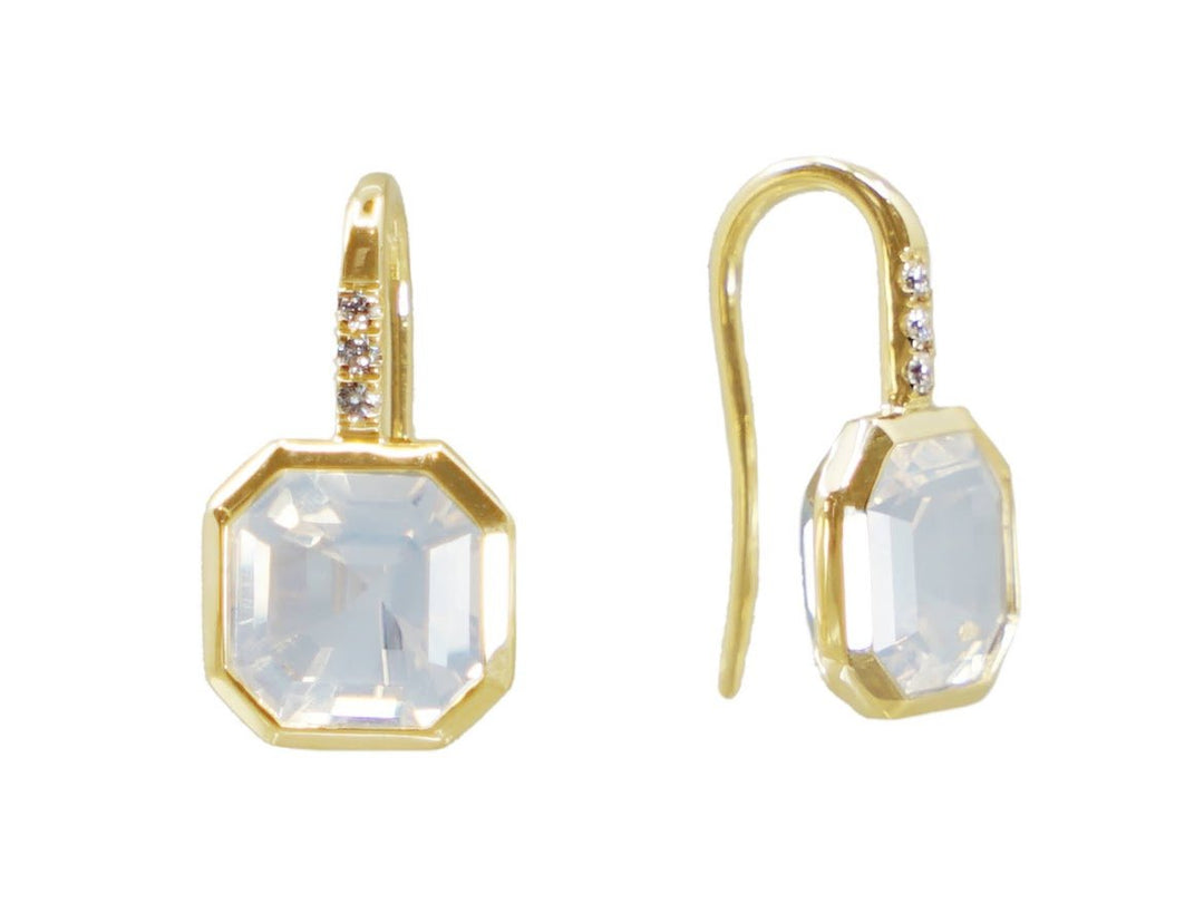 14k Asscher-Cut Moon Quartz Earrings