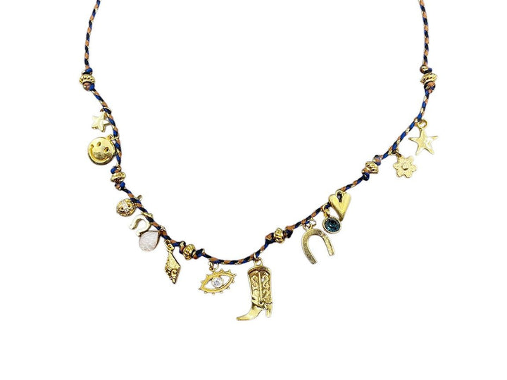 Navy and Gold Multiple Charm Necklace