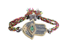 Load image into Gallery viewer, 10k/SS Green Emerald Hamsa Bracelet with Diamonds
