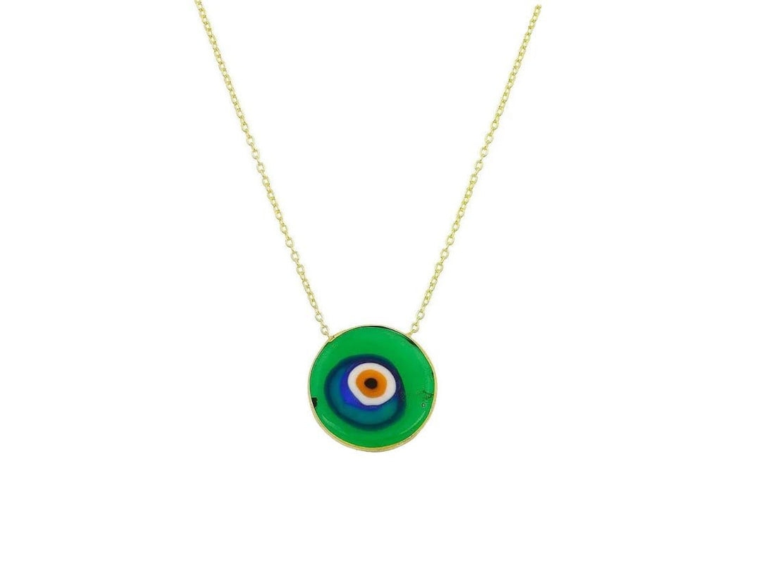 Handpainted Evil Eye Necklace in Green