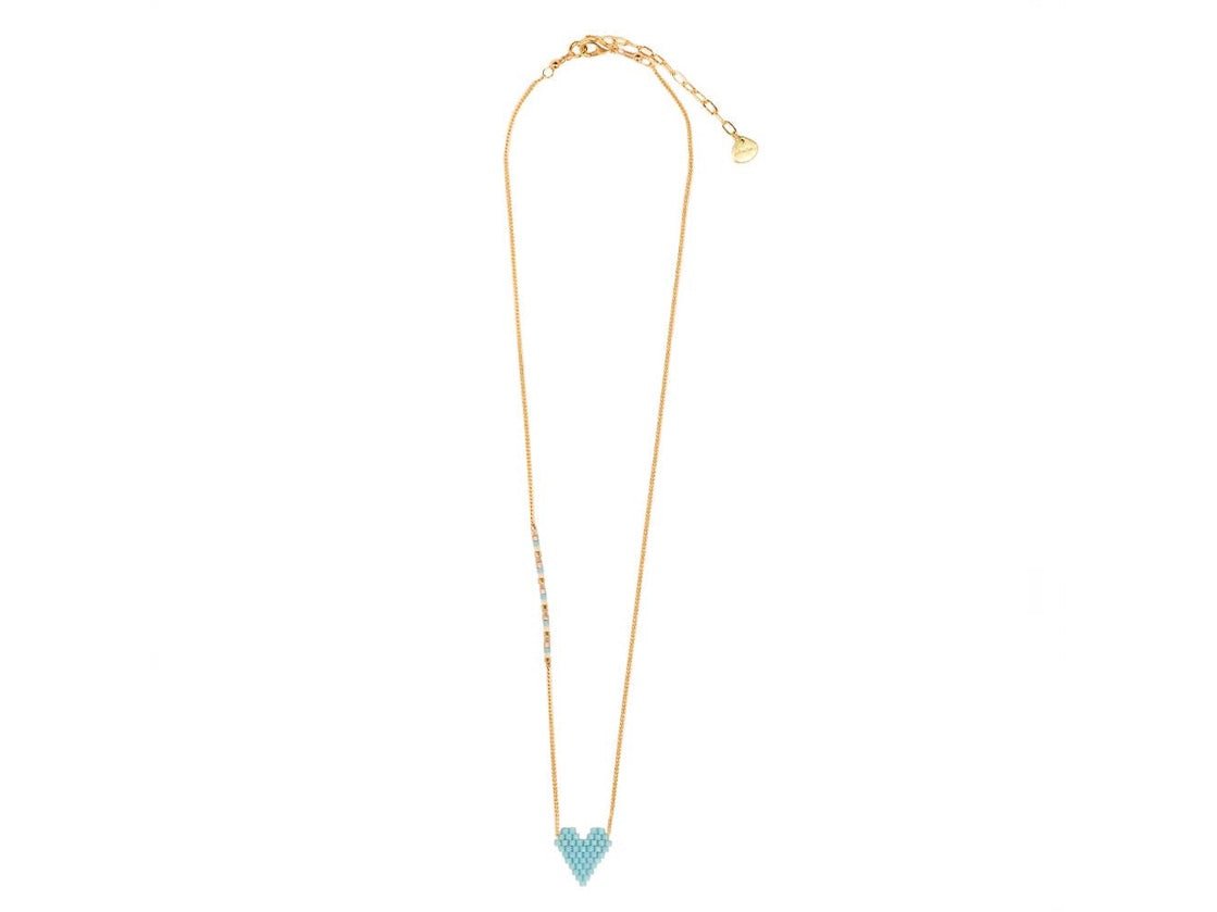 Blue Beaded Heart Necklace