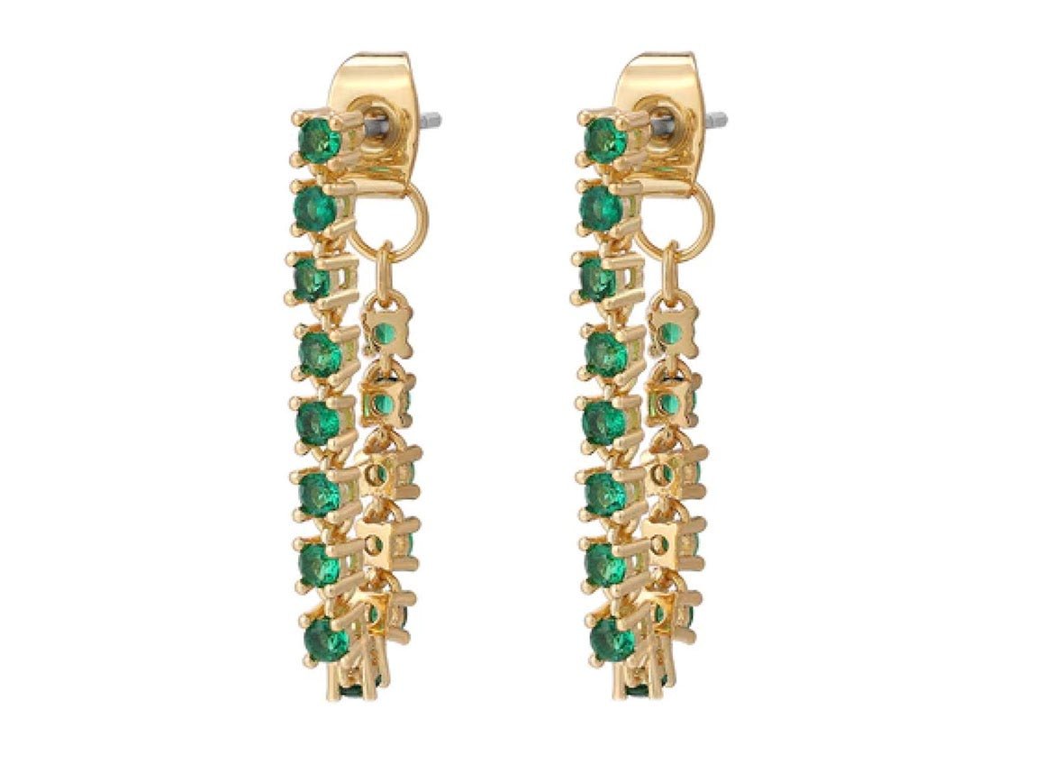 Green CZ Chain Stud Earrings