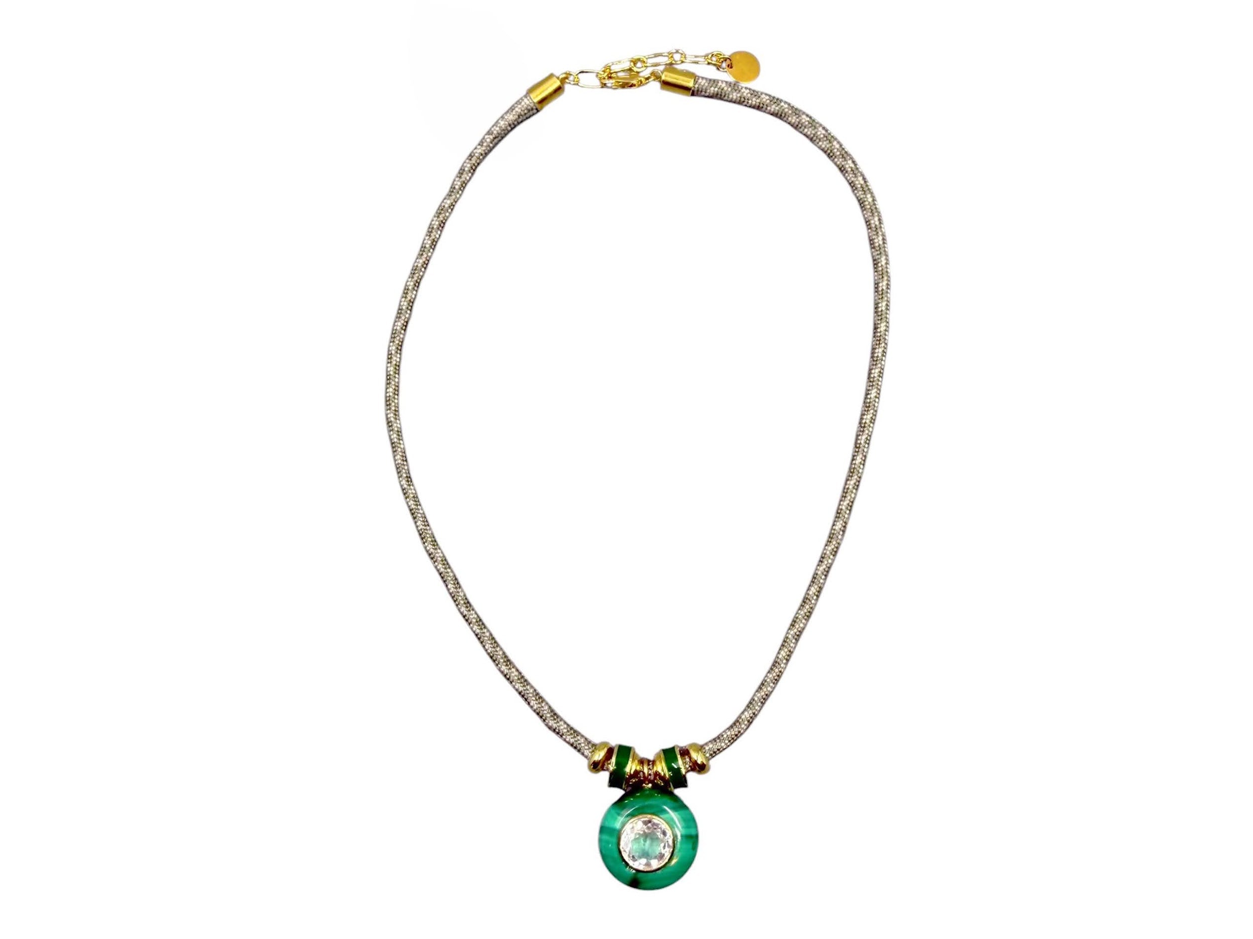 Malachite and Yellow Quartz on Paracord Necklace