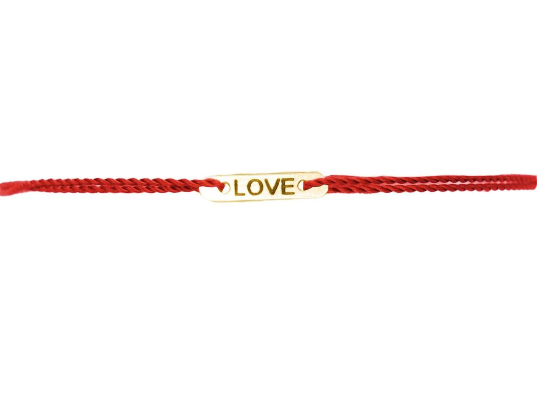 14k and Red Cord Bracelet with Engraved LOVE
