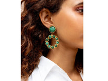 Load image into Gallery viewer, Circular Malachite Drop Earrings
