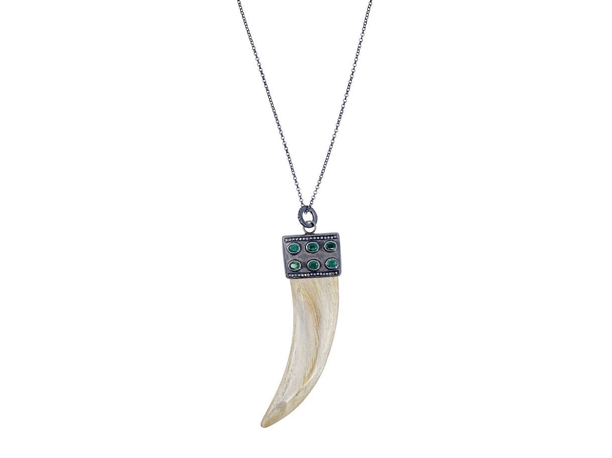 SS Emerald and Diamond Horn Charm Necklace