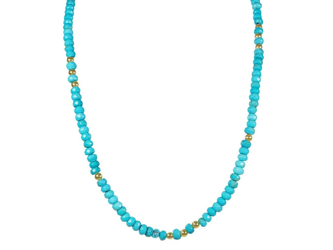 Turquoise Howlite Roundels and Gold Beads Necklace