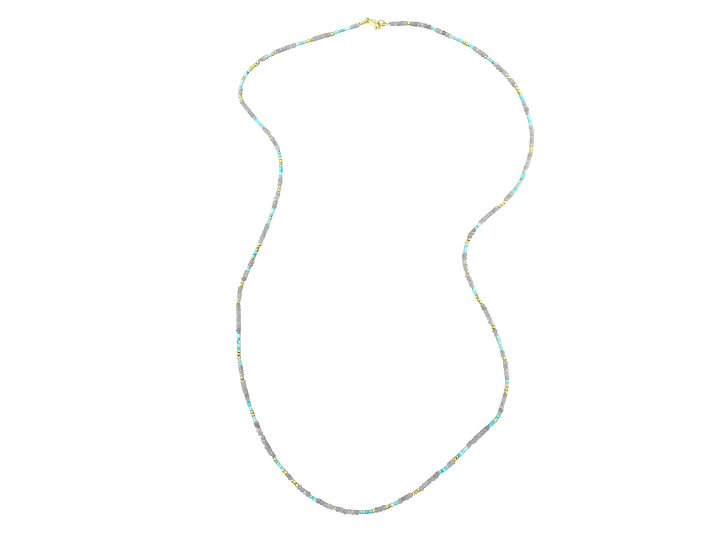 Gray Moonstone and Turquoise Tiny Bead Necklace