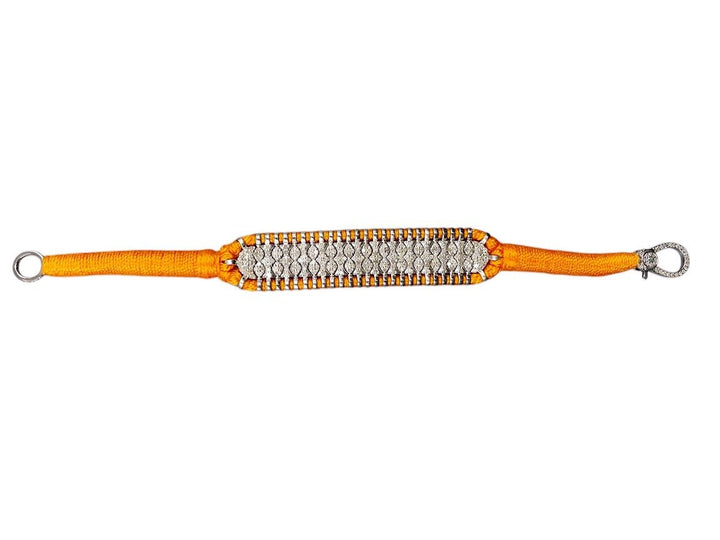 SS and Orange Cotton Woven Bracelet with Diamonds