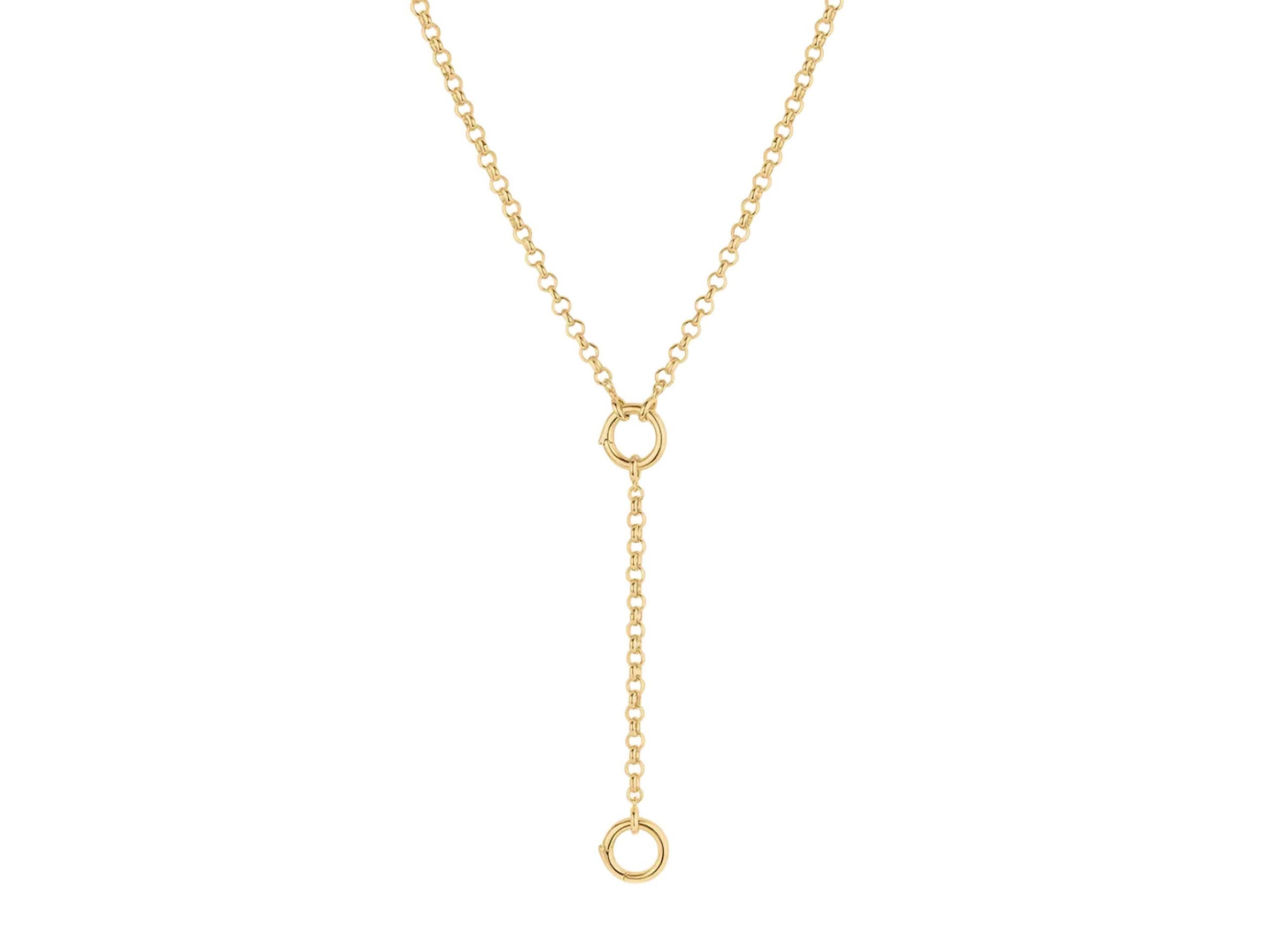 Gold Rolo Charm Lariat Necklace