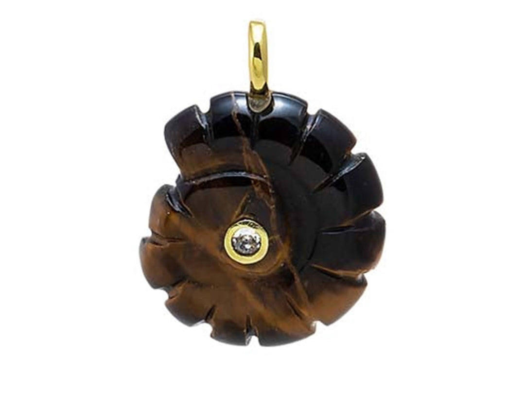 Tiger Eye Stone Shell Charm with CZ