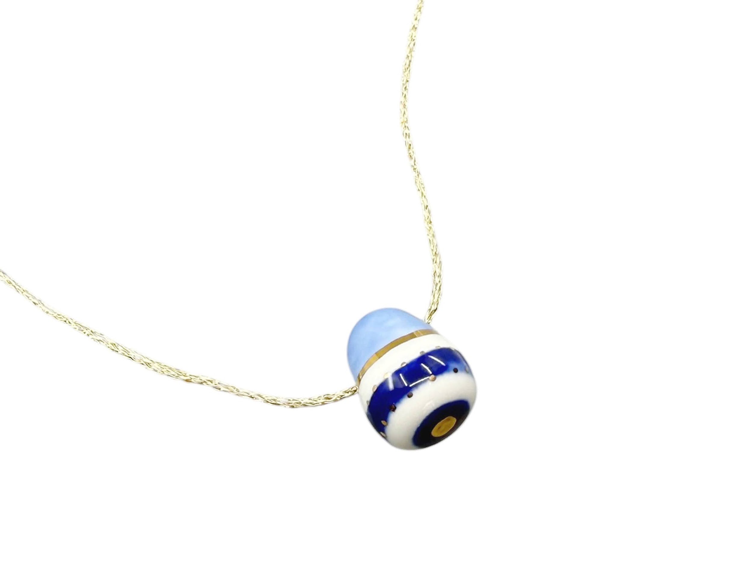 Handpainted Italian Porcelain Evil Eye Luck Charm Necklace