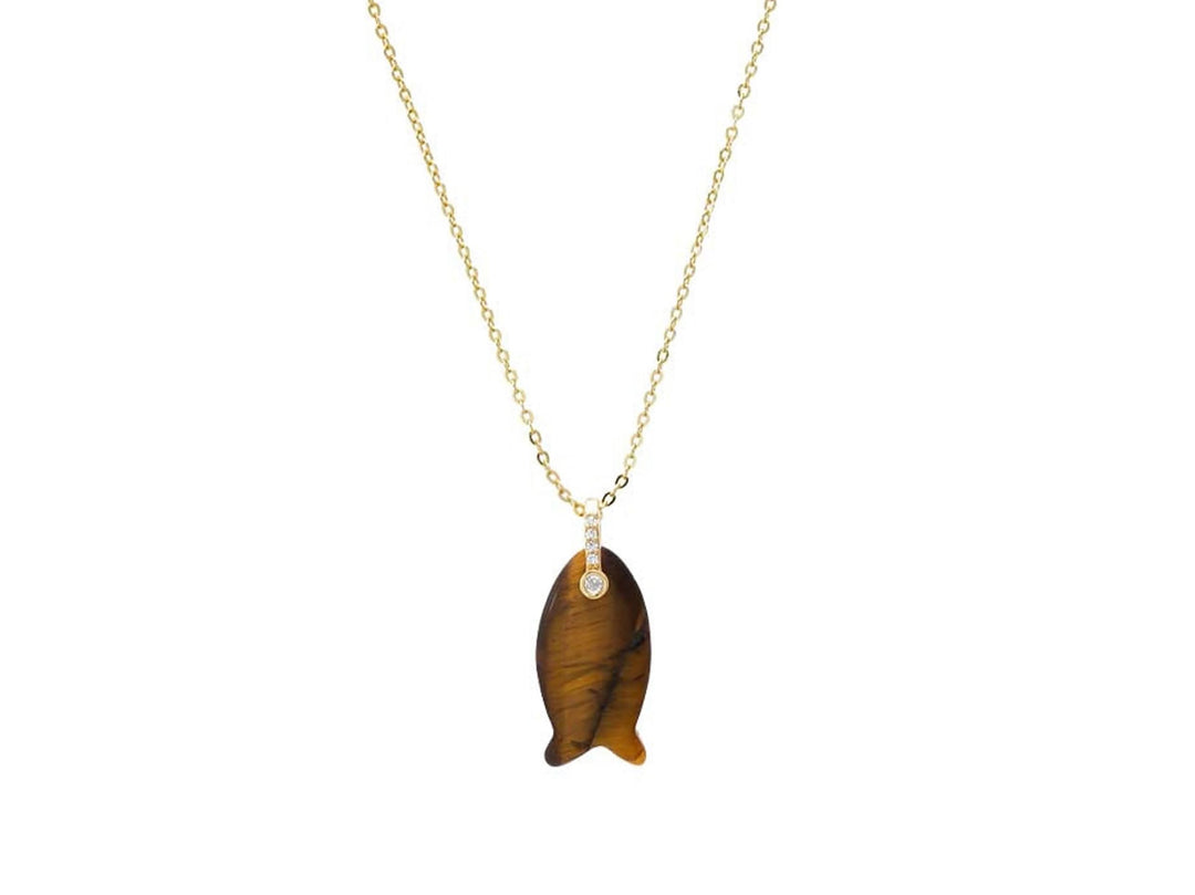 Tiny Tigers Eye Fish Pendant Necklace with CZ Eye