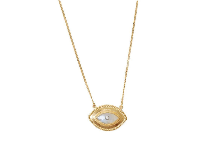 Gold and Moonstone Evil Eye Necklace