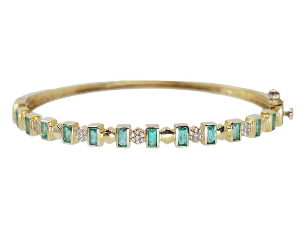 14k Bangle with Baguette Emeralds and Diamonds