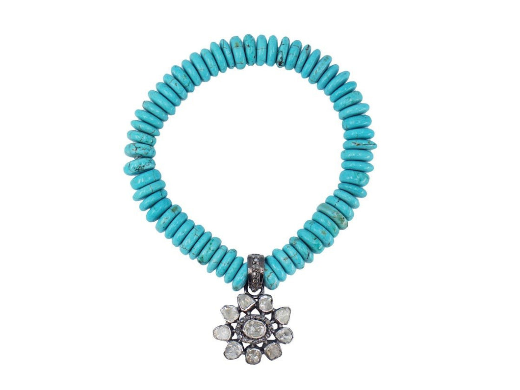 Turquoise Bracelet with Diamond Flower