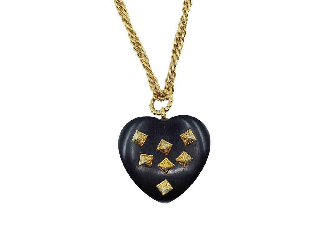 1980s Dominique Aurentis Paris Ebonized Heart Necklace