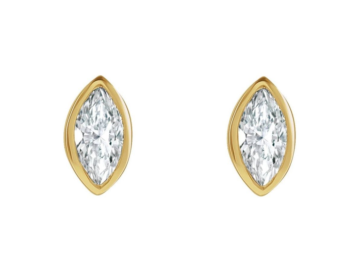 14k Marquis Bezel-Set Diamond Stud Earrings