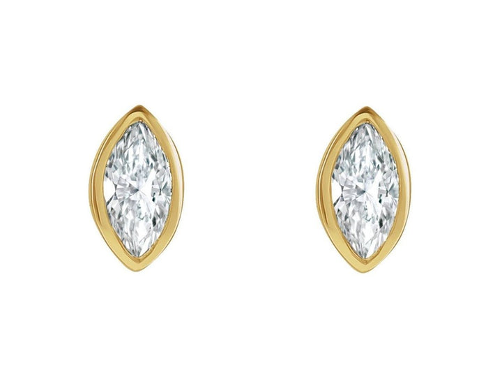 14k Marquis Bezel-Set Diamond Stud Earrings