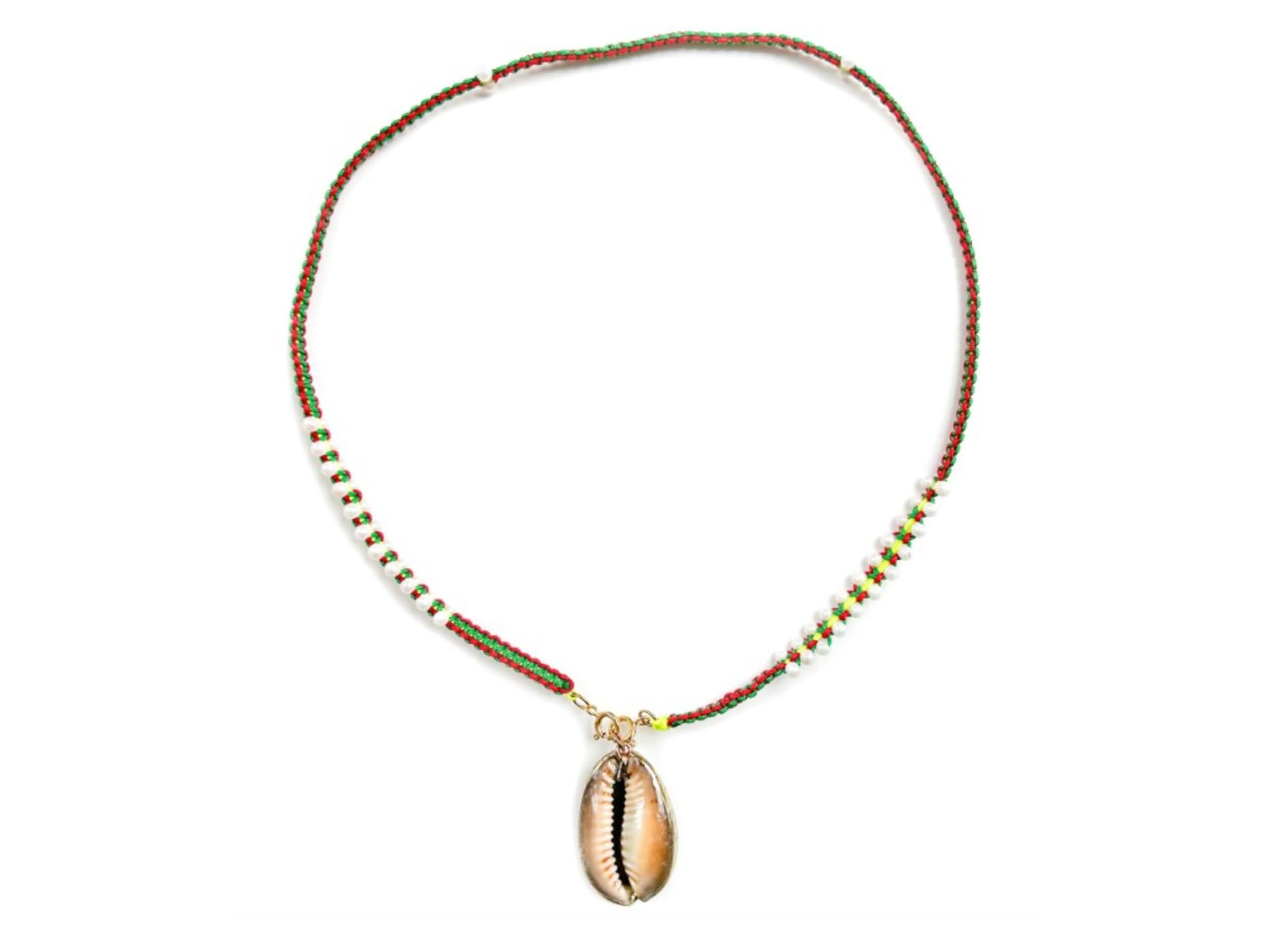 Woven Red, White, and Green Cord Necklace