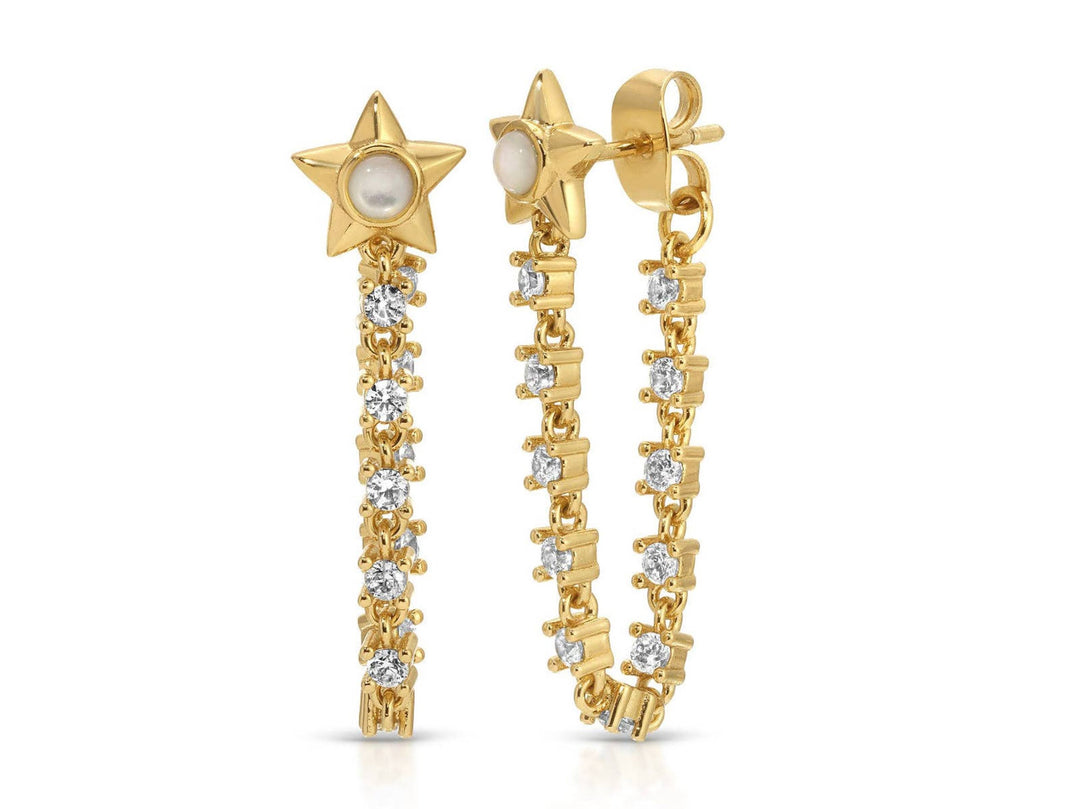 MOP and CZ Star and Chain Drop Earrings