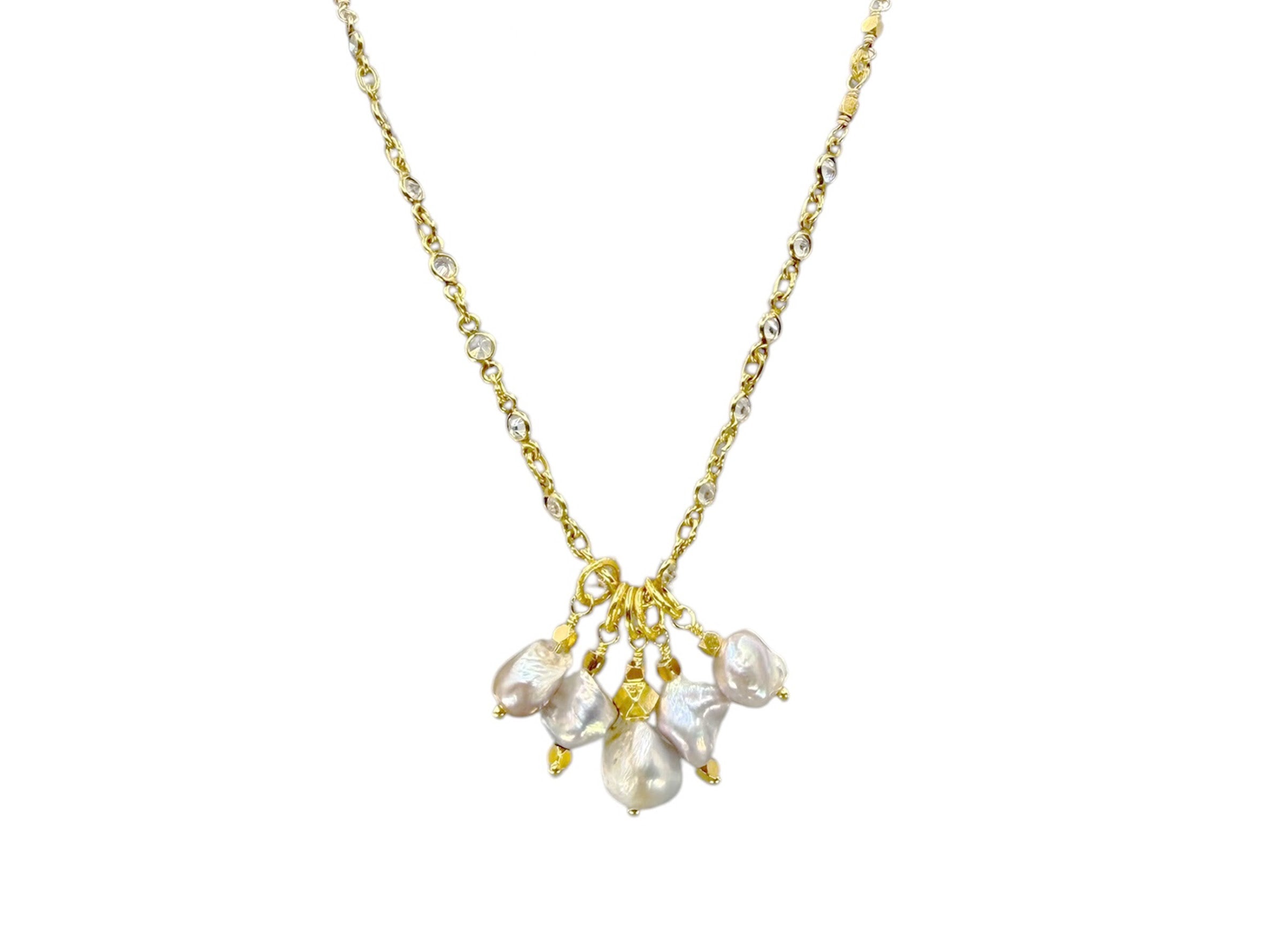 Moonstone Chain Necklace with Pearl Clusters