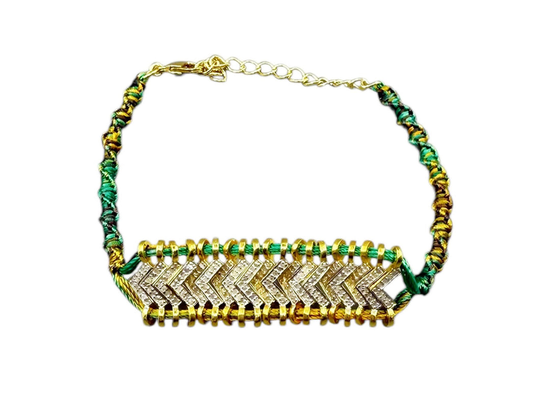 Diamond Bar Adjustable Bracelet with Green Silk Cord