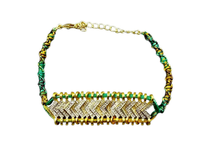 Diamond Bar Adjustable Bracelet with Green Silk Cord