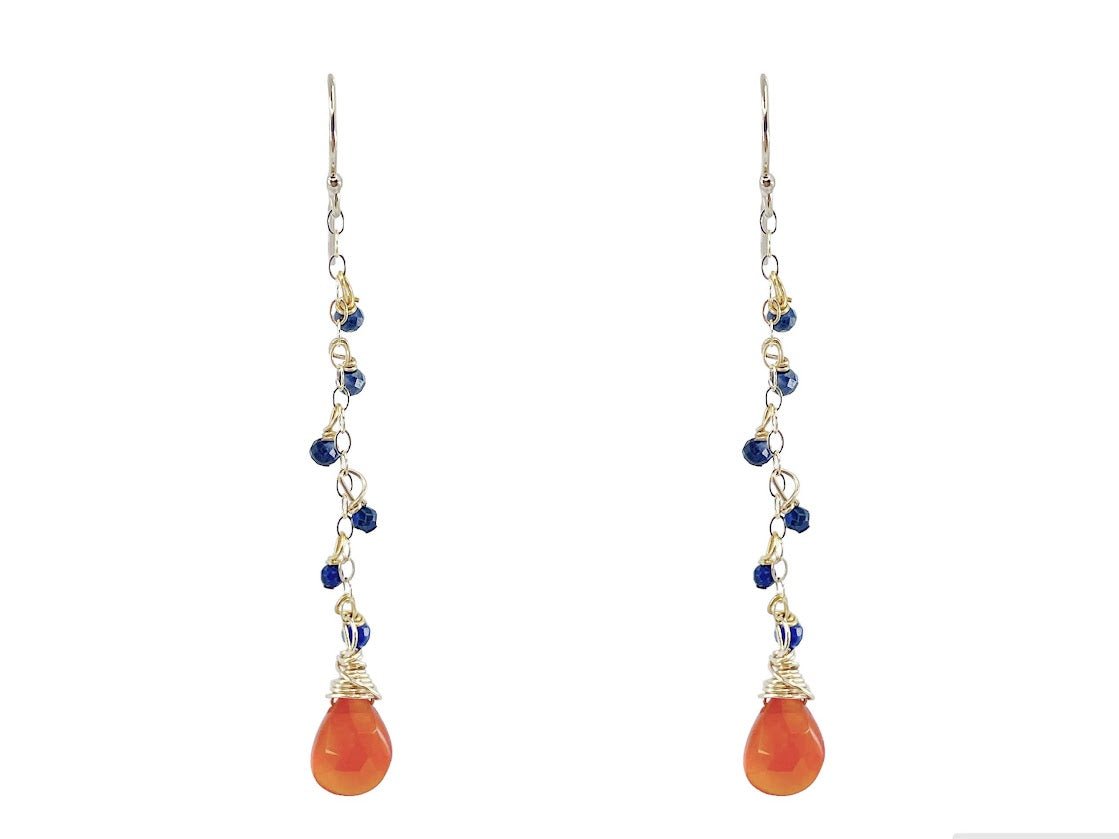 Lapis with Carnelian Drop Earrings