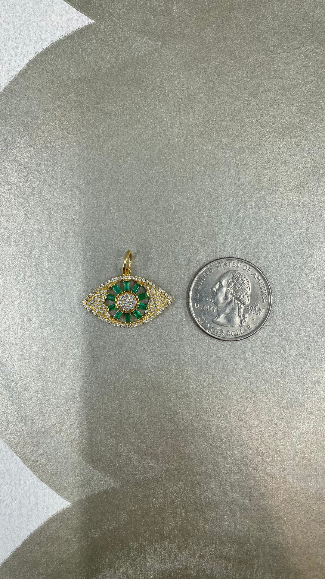 14k Diamond and Emerald Evil Eye Charm