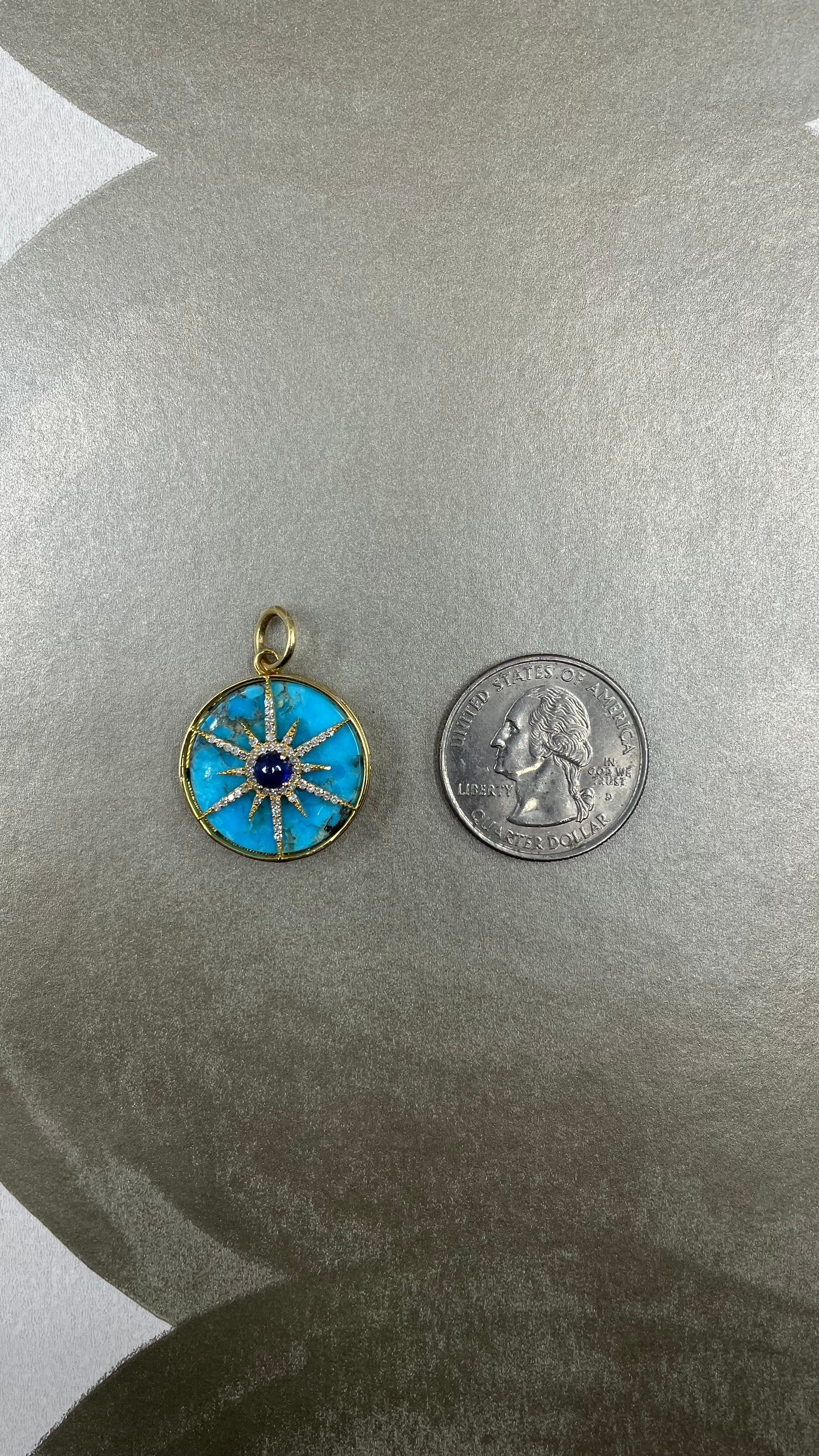 14k Turquoise Pendant with Sapphire and Diamonds