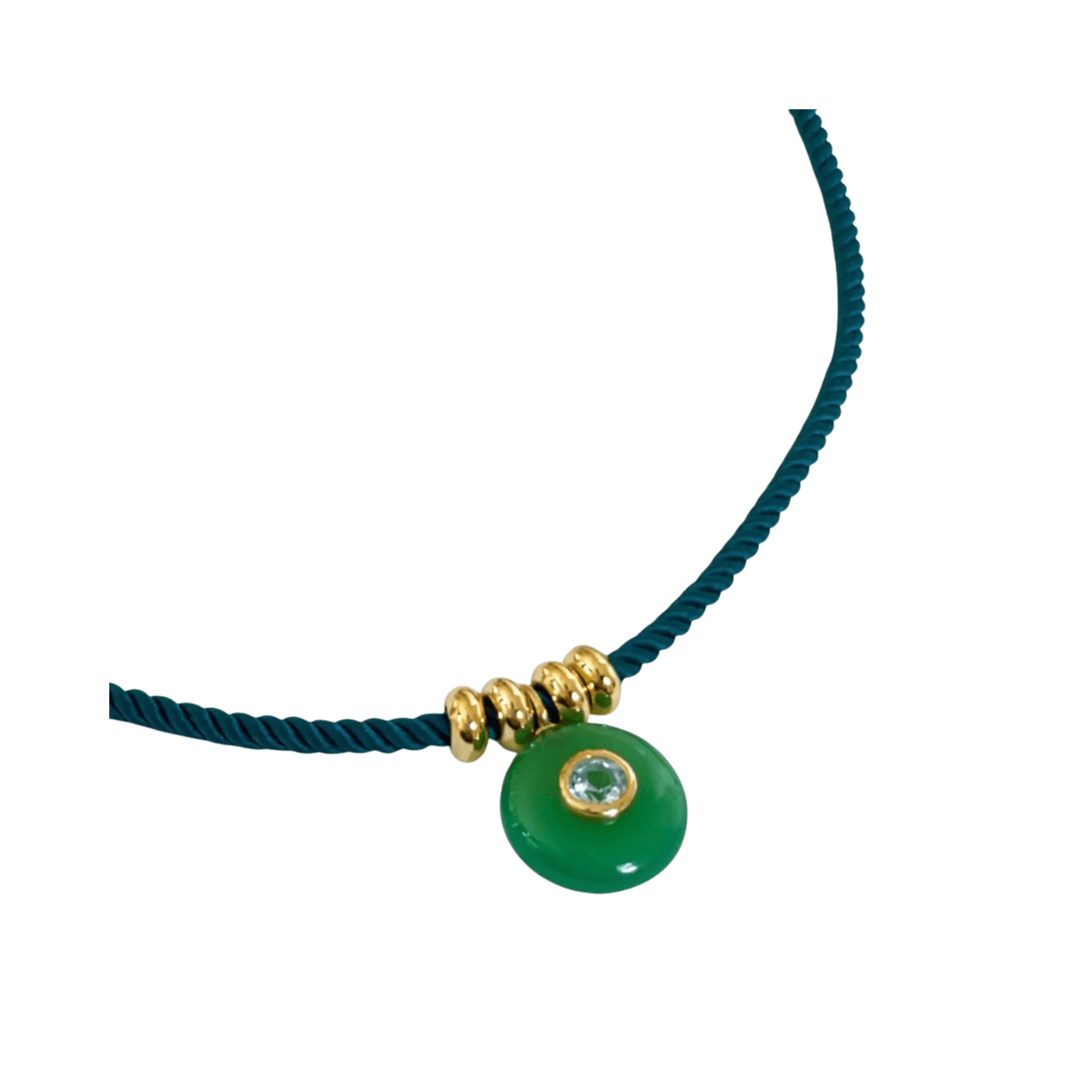 Chrysoprase and Topaz Charm on Green Cord Necklace