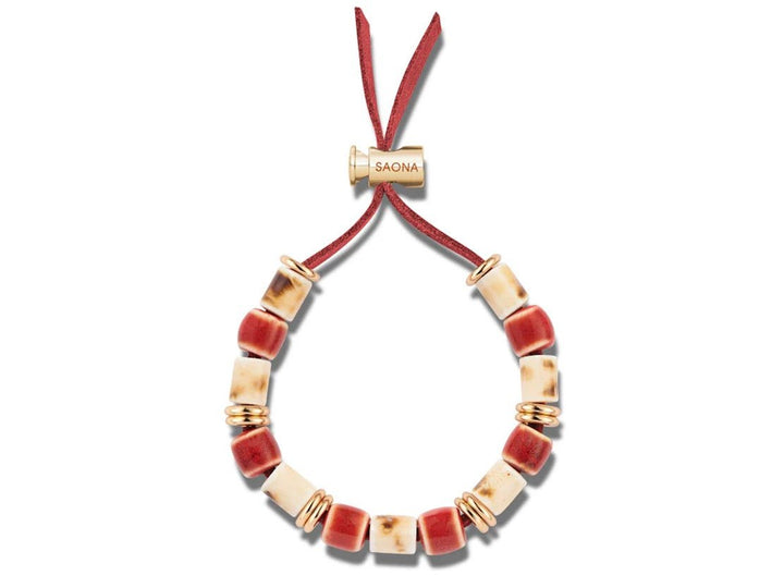 Red and Ivory Ceramic Bead Bracelet