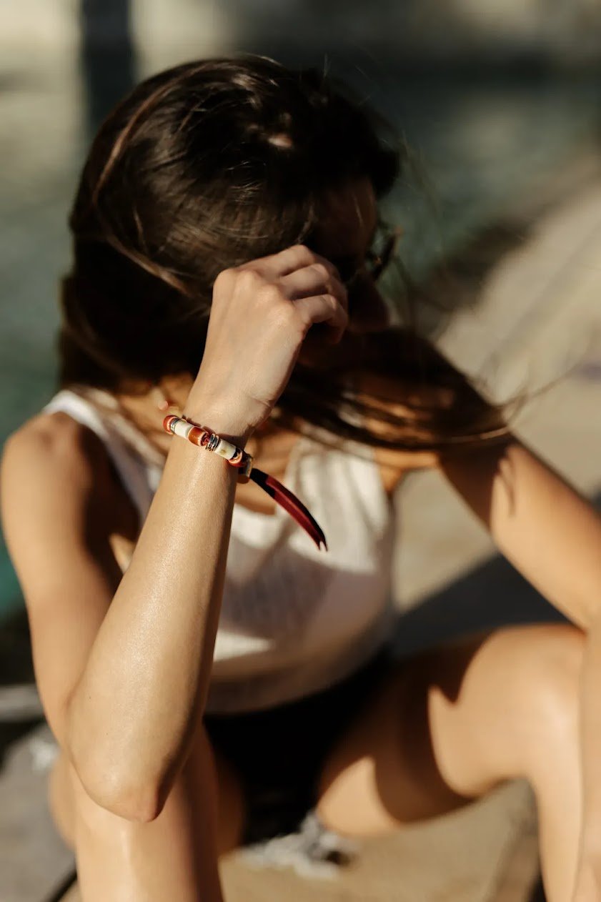 Red and Ivory Ceramic Bead Bracelet