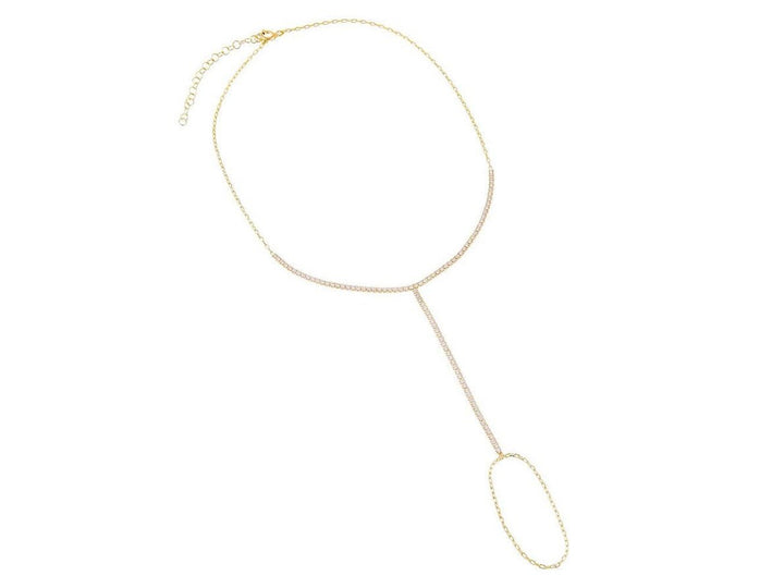 Gold Hand Chain Tennis Bracelet with CZs