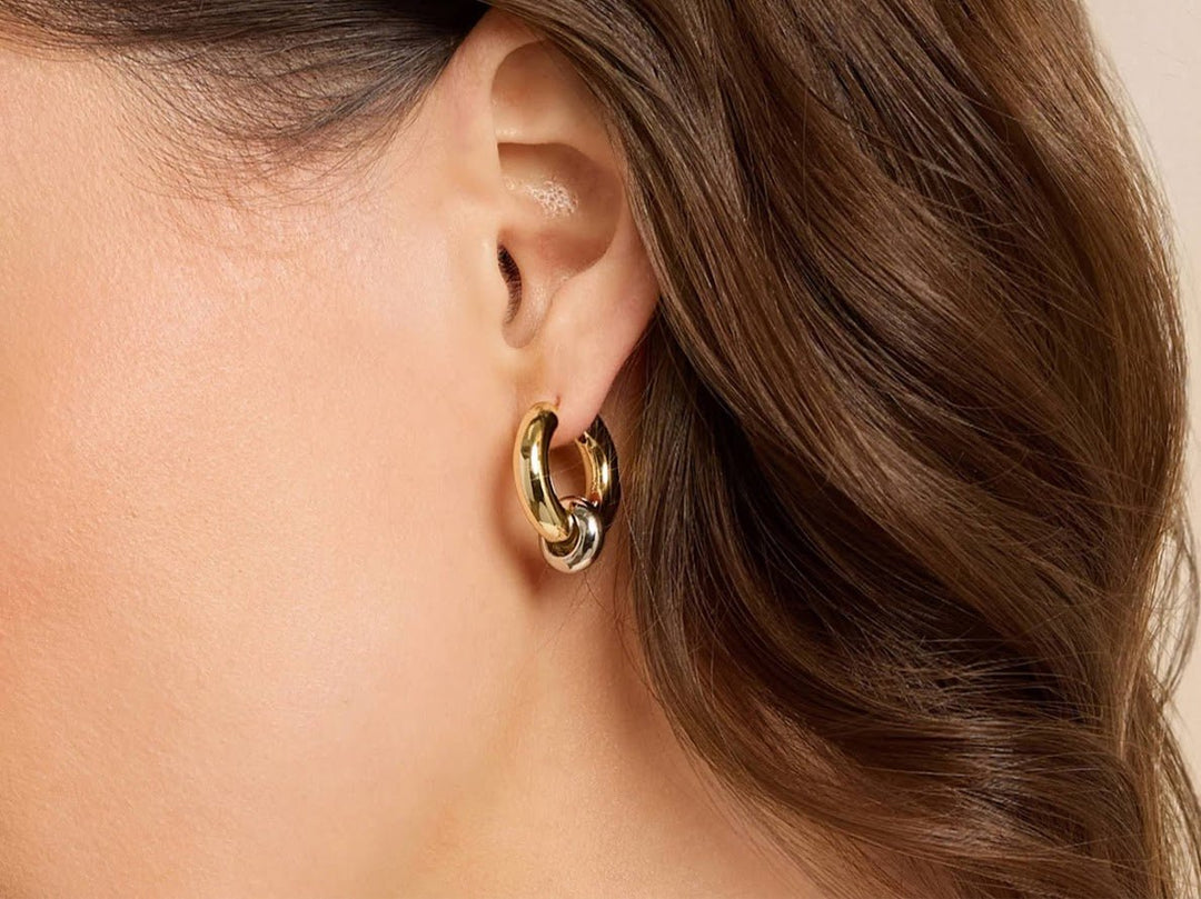 Gold Hoop Earrings with Silver Beads
