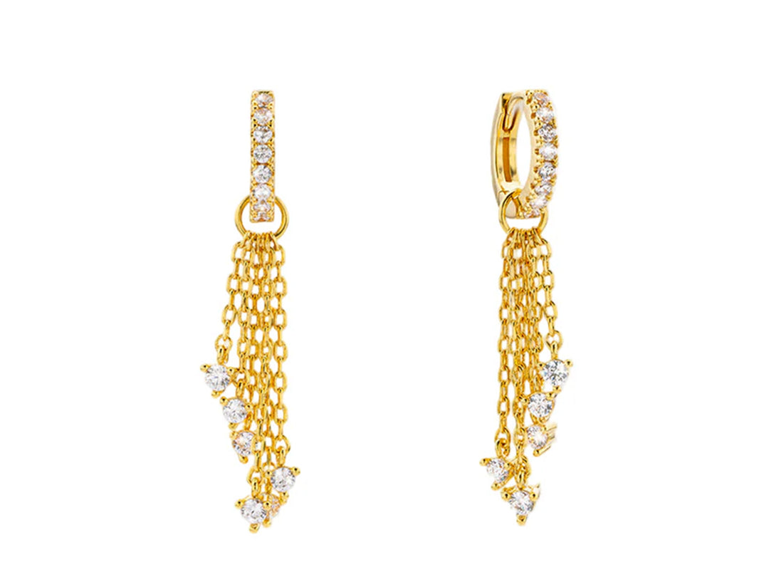 Gold Shorter Multi Chain Drop Earrings with CZs