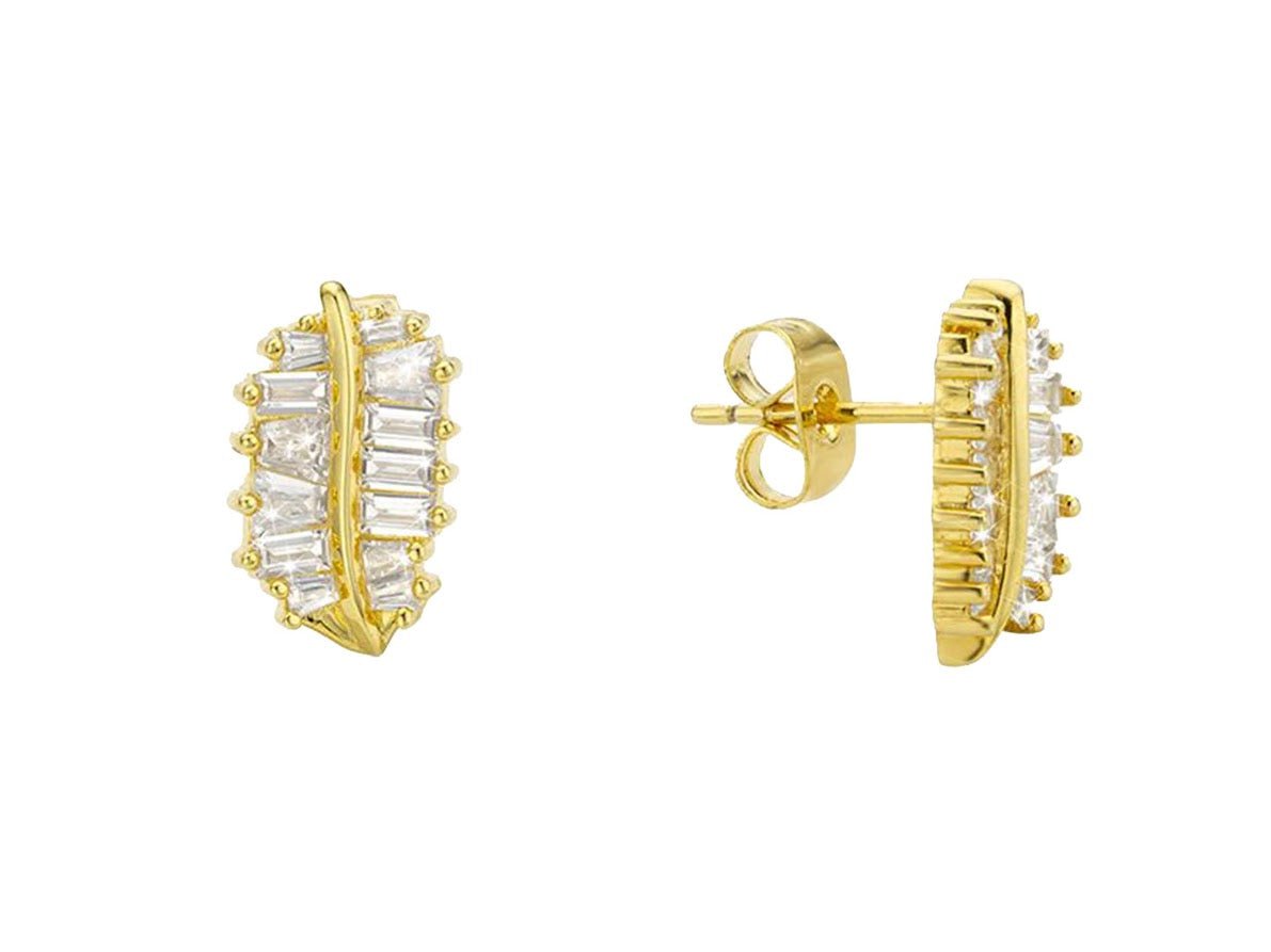 Leaf Studs with Baguette CZs