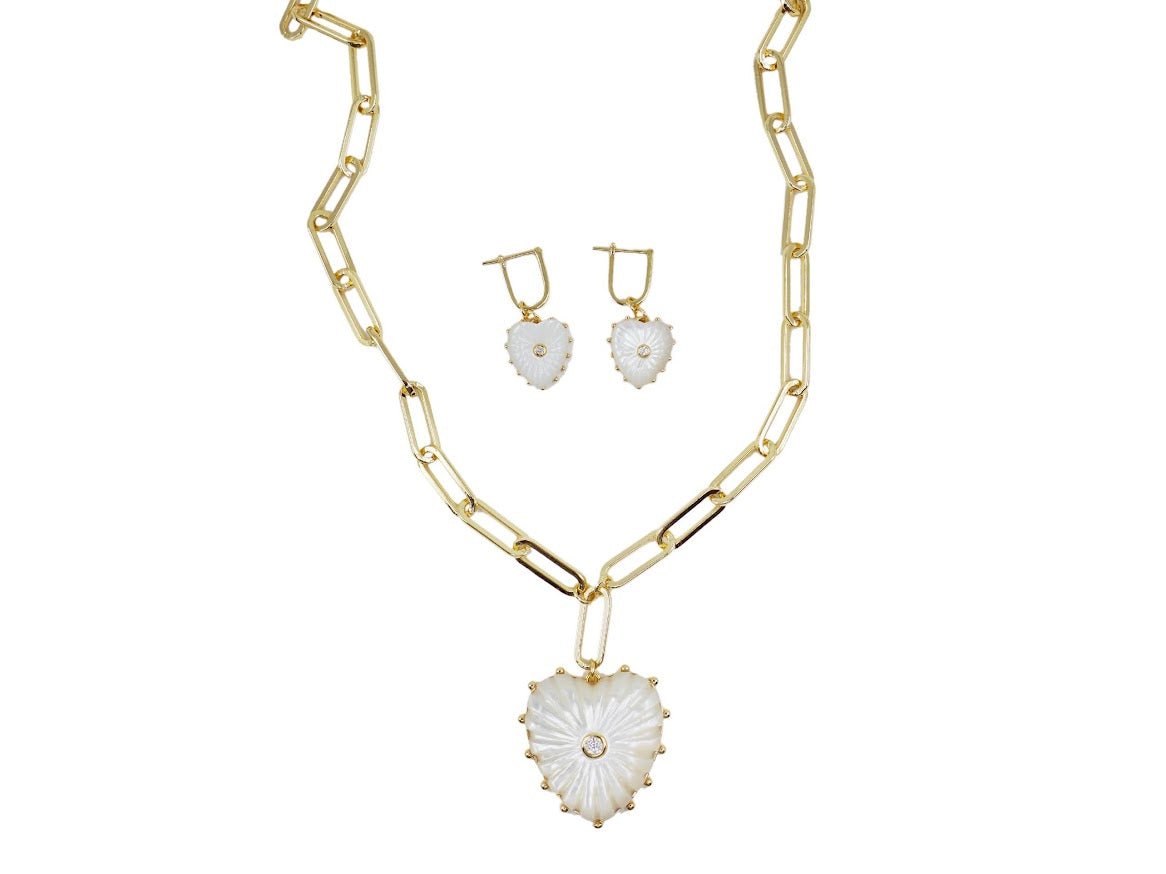 MOP Heart Earrings and Necklace Set