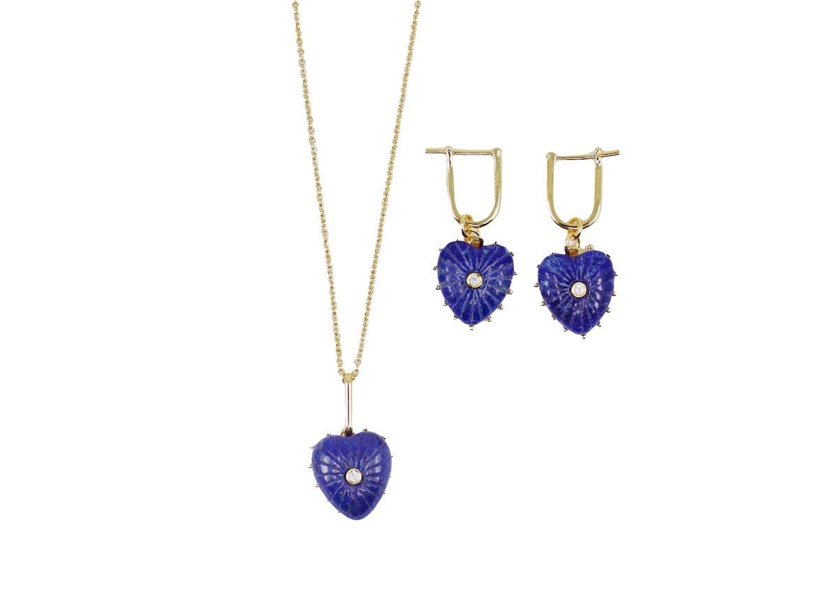 Lapis Heart Earrings and Necklace Set