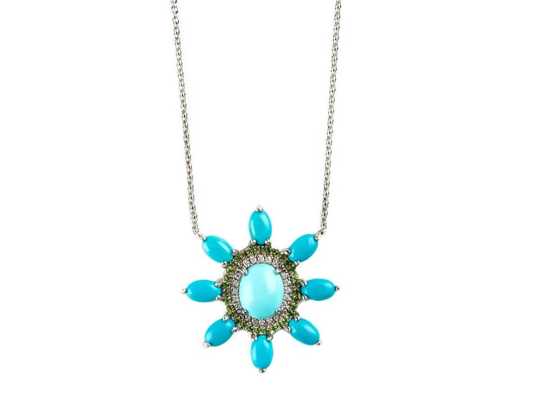 14k Turquoise, Tsavorite, and Diamond Necklace