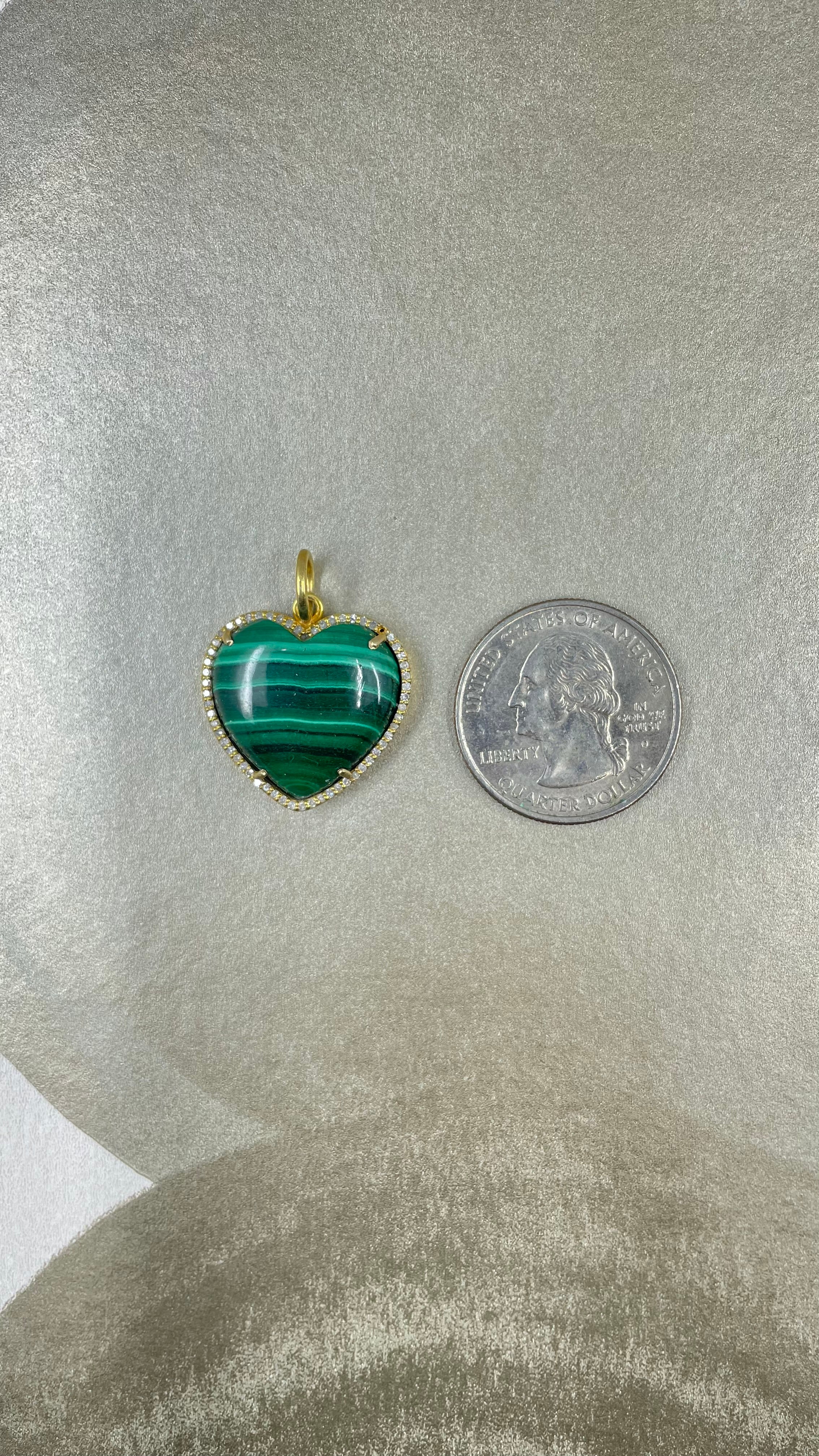 14k Malachite and Diamond Heart Charm