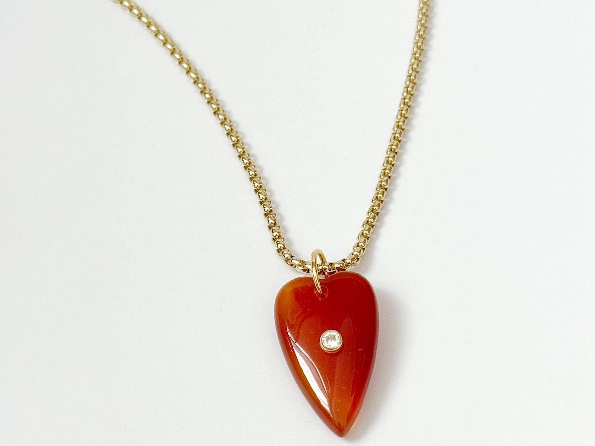 Carnelian Elongated Heart Charm Necklace