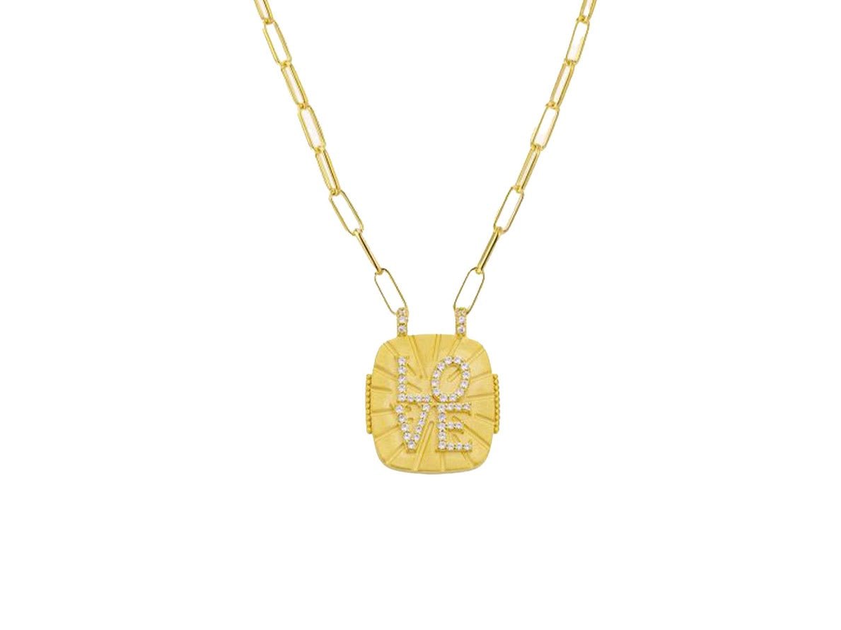 Gold "LOVE" Charm Necklace with CZs