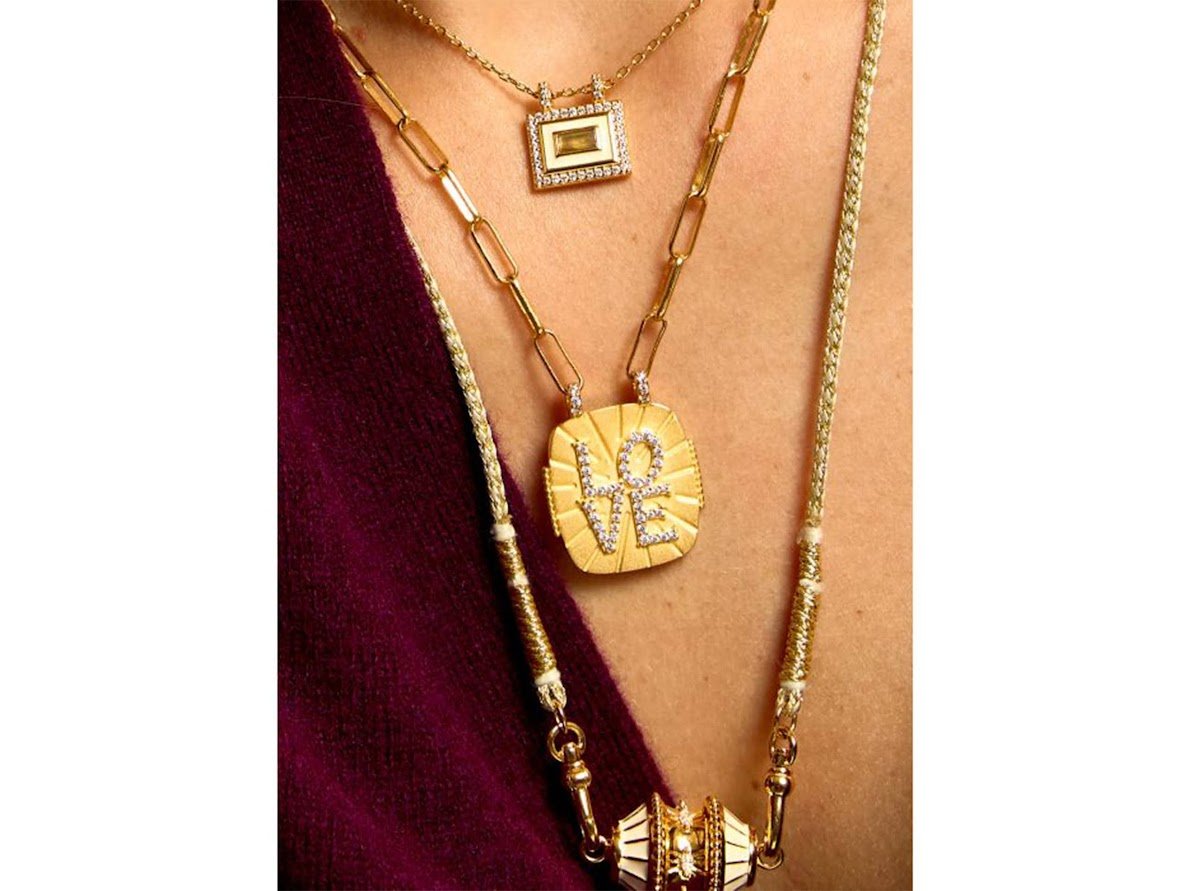 Gold "LOVE" Charm Necklace with CZs