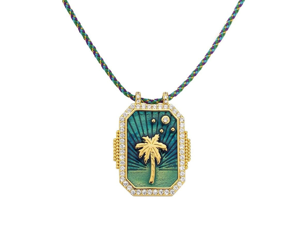 Blue Palm Tree Pendant Necklace