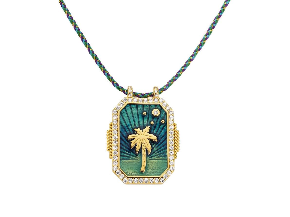 Blue Palm Tree Pendant Necklace